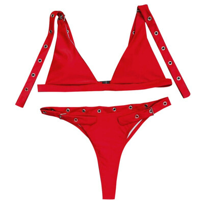 

Summer Women Sexy Bikini Set Solid 2 Pieces Wire Free Swimsuit Adjustable Strap High Waist Swimwear Female Bathing Suit