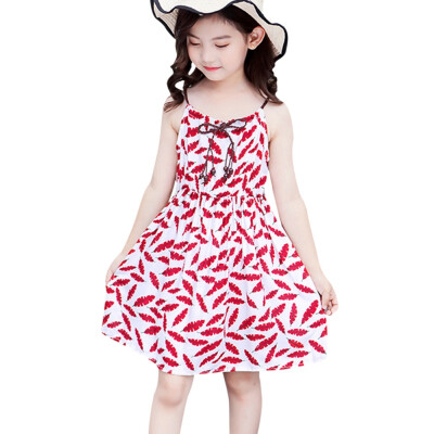 

Summer 5-9Y Children Girls Cotton Sleeveless Dress Casual Fashion Floral Printing Sling Comfortable 4 Kinds Princess Dress