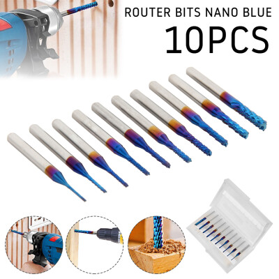 

10x 08-3mm 18" Shank Nano Blue Coat End Mill Cutter CNC Router Bit Tool Set US