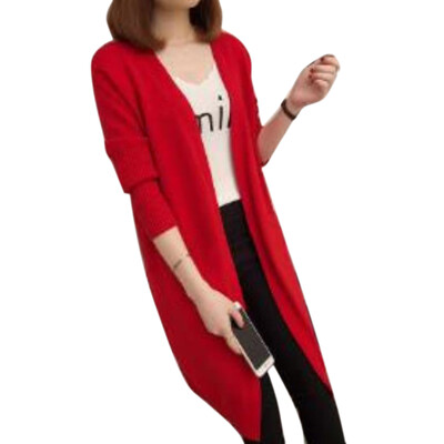 

Korean casual long knit cardigan fashion trend solid color ladies jacket loose thin V-neck casual outside take