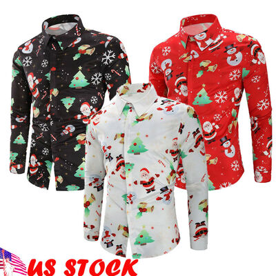 

Christmas Mens Button Up Casual Shirts Slim Fit Long Sleeve Dress Shirts Tops