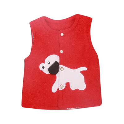 

Autumn Cartoon Baby Boys Girls Vest Lamb Quilted Single-Breasted Children Cartoon Puppy Patch Candy Color Vests