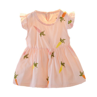 

Summer Baby Girls Dress Cute Floral Print Flare Sleeve Dress Cotton Kids Toddler Sleeveless Sundress