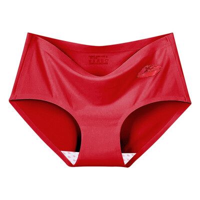 

Women Seamless Underwear Female Ice Silk Red Lips Printed Briefs Mid Waist Ladies Sexy Lingerie Panties Breathable Briefs