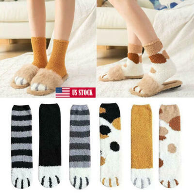 

Winter Cat Claws Cute Thick Warm Sleep Floor Socks Plush Coral Free shipping US