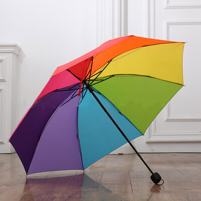 

Tri-fold lotus leaf rainbow color umbrella Umbrella Compact Folding Travel Umbrella UV Block Protection