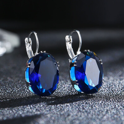 

Lovely Oval Blue Sapphire 925 Sterling Silver Hoop Earrings Womens Topaz Earings