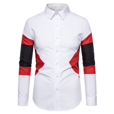 

Tailored Fashion Mens Long Sleeve Casual Patchwork Trun-down Collar Shirt Blouse Top