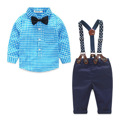 

Newborn Kids Baby Boy Bow Tie Plaid ShirtSuspender Pants Trousers Outfit Set