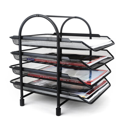 

4-Tier File Document Letter Paper Tray Sorter Collection Office Desktop Organizer Holder Shelf Metal Mesh Black