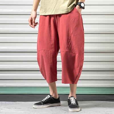 

Tailored Mens Summer Fashion Leisure Pure Color Linen Loose Ankle-Length Pants