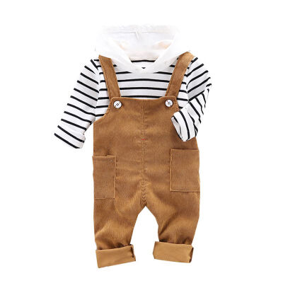 

Autumn Baby Boy Clothes 2pcs Long Sleeve Striped Hoodie SweatshirtStrap Trousers Pants Casual Baby Clothes Sets