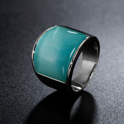 

New Arrival Blue Square Men Jewelry Ring With Black Red Zircon Crysta Fashion Steel Rings