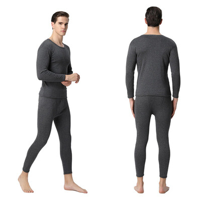 

Thicken Thermal Underwear Set for Autumn Winter Women Mens Solid Shirt Bottoms Fleece Lined Crew Neck Male Female Long Johns