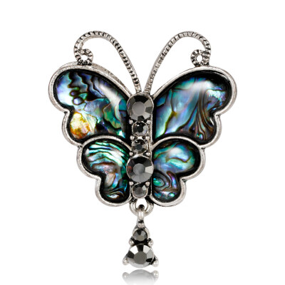 

Fashion Blue Butterfly Brooch Clothes Accessories Gold-color Abalone Shell Insect Brooches Jewelry Pins For Suit Dress