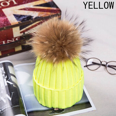 

Autumn&Winter Women Curling Thickening Warm Knitted Hat Raccoon Hair Ball Wool Cap