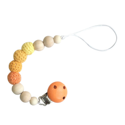 

Baby Pacifier Holder Clip Nipple Teether Solid Wooden Beads Wool Ball Dummy Chain Anti-drop Handmade