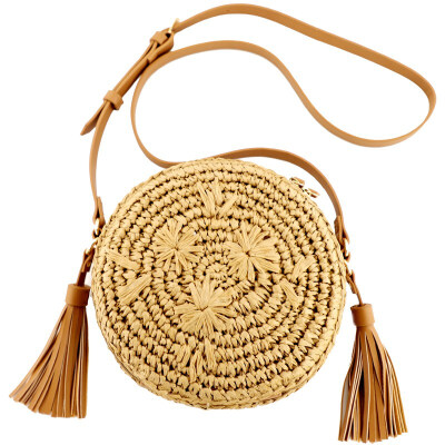 

Stylish Beautiful women bag Tassel Decoration Women Messenger Bag Round Shape Straw Woven Solid Color Messenger Bag