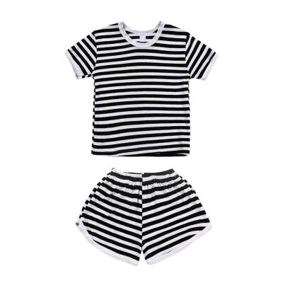 

Children Cotton Sets for girls Black&White Striped T-shirt Shorts Suit Cheap Baby Kids Girl Clothes