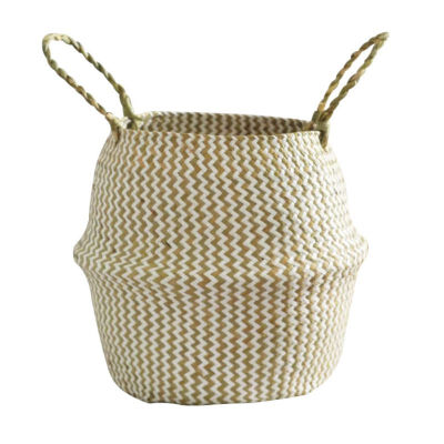 

Foldable Handmade Storage Basket Folding Wicker Rattan Seagrass Belly Straw Garden Flower Pot Planter Laundry Basket