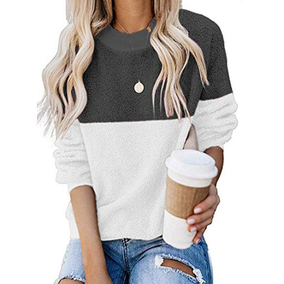 

Tailored Womens Casual Long Sleeve Color Block Pullover Sweatshirt Fuzzy Fleece Tops
