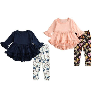 

2-7Years Kid Girl Long-sleeved Dress Tops Printed Trousers Autumn Outfit Clothes Set
