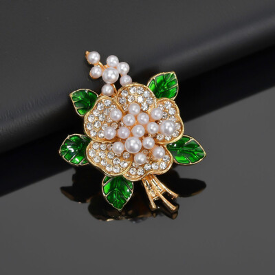 

Attractive fashion Women Jewelry Pearl Enamel Leaves Flower Circle Plant Brooch Pin Party Gifts