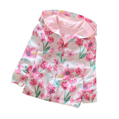 

2019 Autumn New Arrival Baby Girl Lovely Pink Print Floral Jacket Hoodie Long Sleeve Windbreaker Children Clothing 2-6T