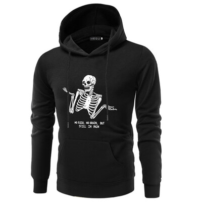 

2019 Men Halloween Funny Hoodie Long Sleeve Skull Printing Hooded Sweatshirts Men Black Pullover Hoodie Coats