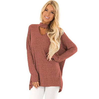 

autumn&winter new ladies hanging neck V-neck loose large size T-shirt casual fashion knit long-sleeved shirt