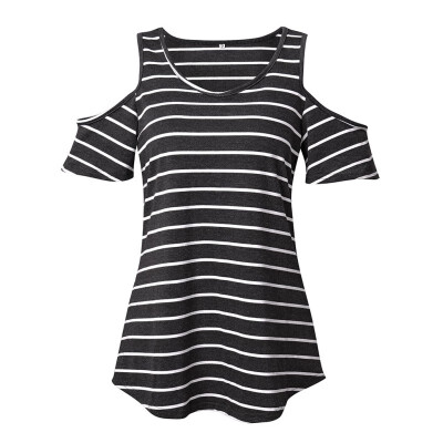 

2019 Women Summer Short Sleeve Sexy Off Shoulder T-Shirt Women Casual Tops Female Fashion O-Neck Striped T Shirt feminino camisa