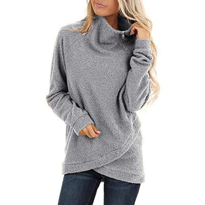 

Tailored Womens Chunky Turtleneck Pullover Sweater Asymmetric Hem Cowl Neck Fleece Tops