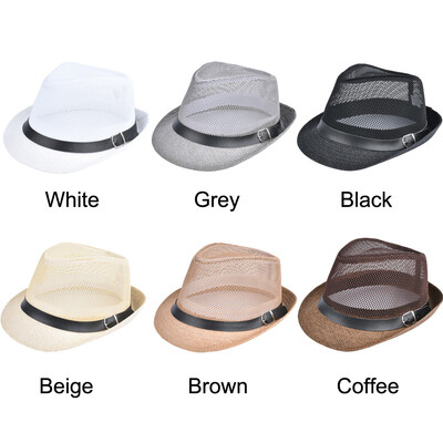 

Fashion Unisex Sun Hat Straw Hat Solid Hollow Out Metal Belt Summer Sunbonnet Trilby Fedora Beach Panama Hat