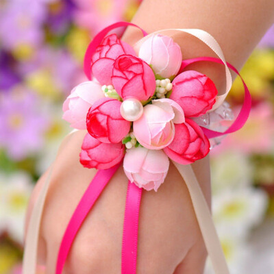 

5pcs Wedding Decoration Beautiful Elegant Bridesmaid Wrist Flower Pearl Decoration Wedding Party Prom Hand Flower Western style