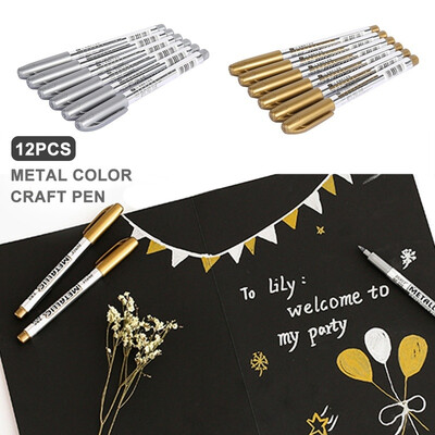 

12pcs Waterproof Metallic Permanent Marker Pens Gold & Silver Craft Paper Card Gift Arts