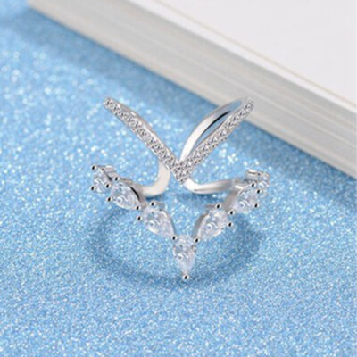 

Fashion Rings For Women Double Letter Sparking Crystal Ring Clear Cubic