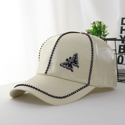 

Hat female Korean version of leisure set with diamond silk baseball cap spring summer sun hat fashion satin cap