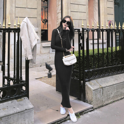 

Autumn Winter Slim Sweater Dress Long Sleeve Knitted Ladies Korean Long Maxi Casual Dresses Solid Color Vestidos