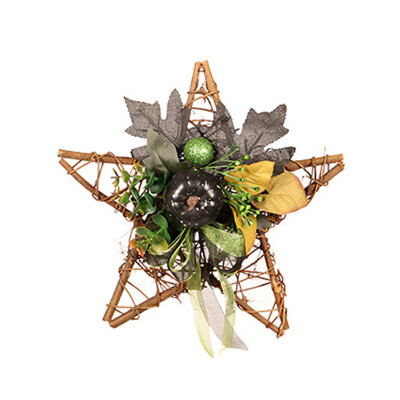 

Halloween Wooden Five Star Pendant With Light Thanksgiving Black Pumpkin Handmade Decorations Home Windows Decor Props