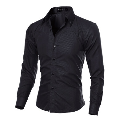 

2019 New Men\s Business Shirts Fashion Long Sleeve Slim Dark Plaid Solid Shirt Royal Blue