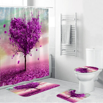 

Gobestart 4PCS Non Slip Toilet Polyester Cover Mat Set Bathroom Shower Curtain