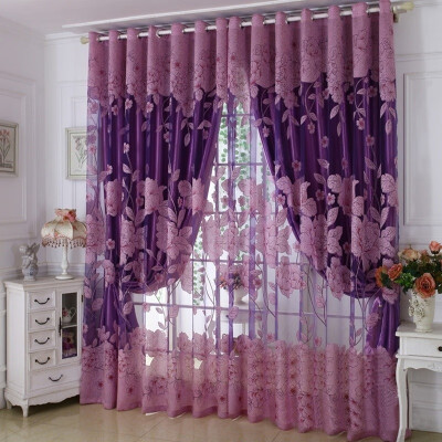 

Stylish Windows Curtain Tulle Jacquard Tulip Flower Sheer Window Curtain Beads Tassel Door Scarf Drapes Valance