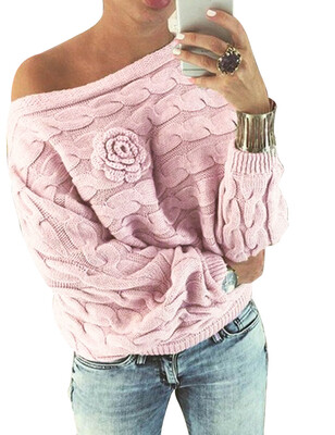 

Women Ladies Fashion Flower Sweaters Off Shoulder Jumpers Outwear Sweater Casual Sweater Grateful