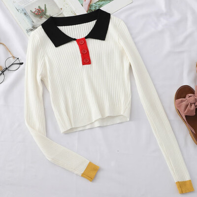 

Slim Bottom Knit Sweater Women Sweater New Autumn Winter Solid Color Slim Long-Sleeved Lapel Button Bottoming Knitwear