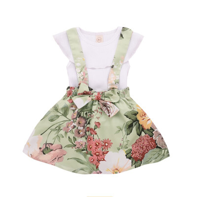 

3PCS Baby Clothing Set Printed hair band for girls baby Clothing Overalls for children print Flowers Dress For Girls Clothes