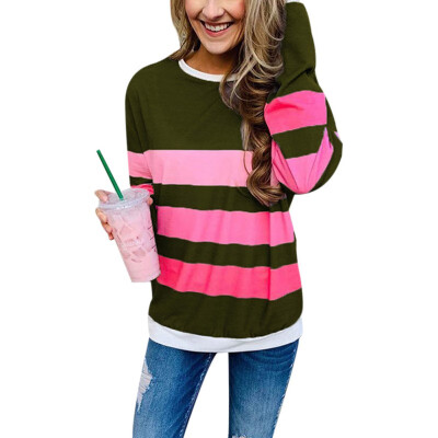 

Women Simple Spring Long Sleeve Striped Colorful Matching Autumn Loose Round Collar Sweater