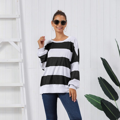 

Tailored Womens Color Block Striped Sweatshirt Crewneck Long Sleeve Loose Pullover Tops