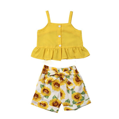 

Summer Cute Sweet Baby Girl Clothes Set Sleeveless Camisole And Sunflower Printing Short Pants Kit Kid Two-piece Outfit Set