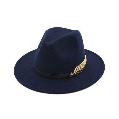 

Vintage Women Men Felt Wide Brim Fedoras Hat Trilby Jazz Gangster Cap With Leaf