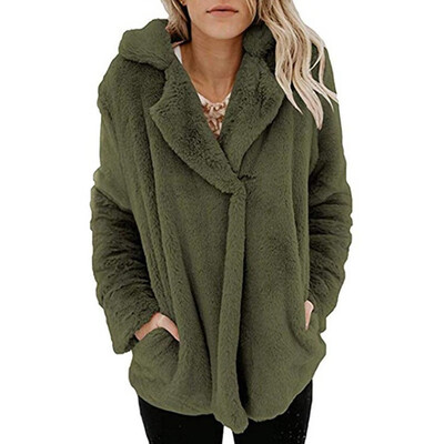 

Fashion Women Fashion Casual Cardigan Suit Collar Pocket Long Sleeves Warm Plush Sweater Jacket Coat